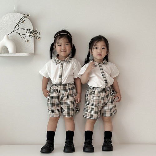 [Moran bebe] Check Shirt Set-up / [모란] 첵남방세트