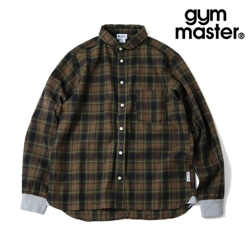 gym master ジムマスター 2WAY ショールカラー チェックネルシャツ クレイジーパターン バンドカラー 長袖シャツG833743 ブラウンチェック