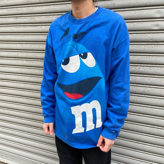 90s M&M's エムアンドエムズ キャラクタープリントロンT ブルー XL