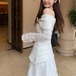 ポイントフラワー透かし編みオフショルニット ・79101