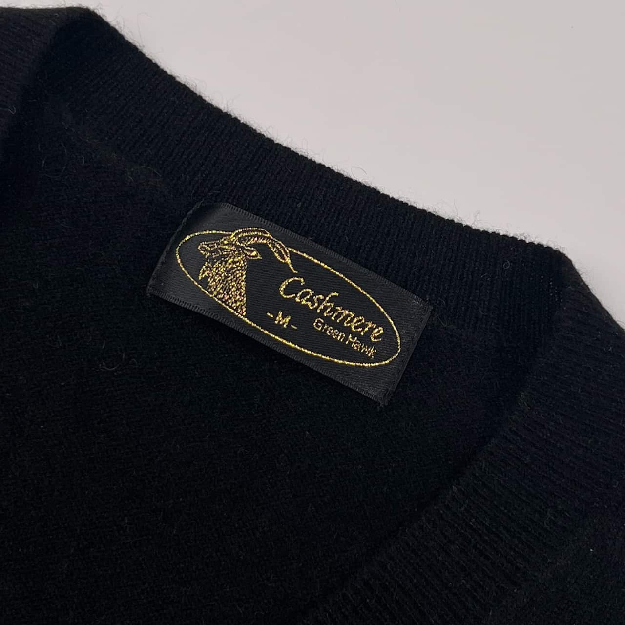 カシミヤ100% 新品 タグ付き Cashmere Green Hawk カシミヤグリーンホーク Vネック ニット ベスト M/ブラック メンズ