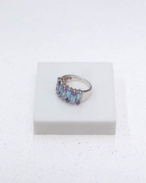vintage multi-gemstone band silver ring