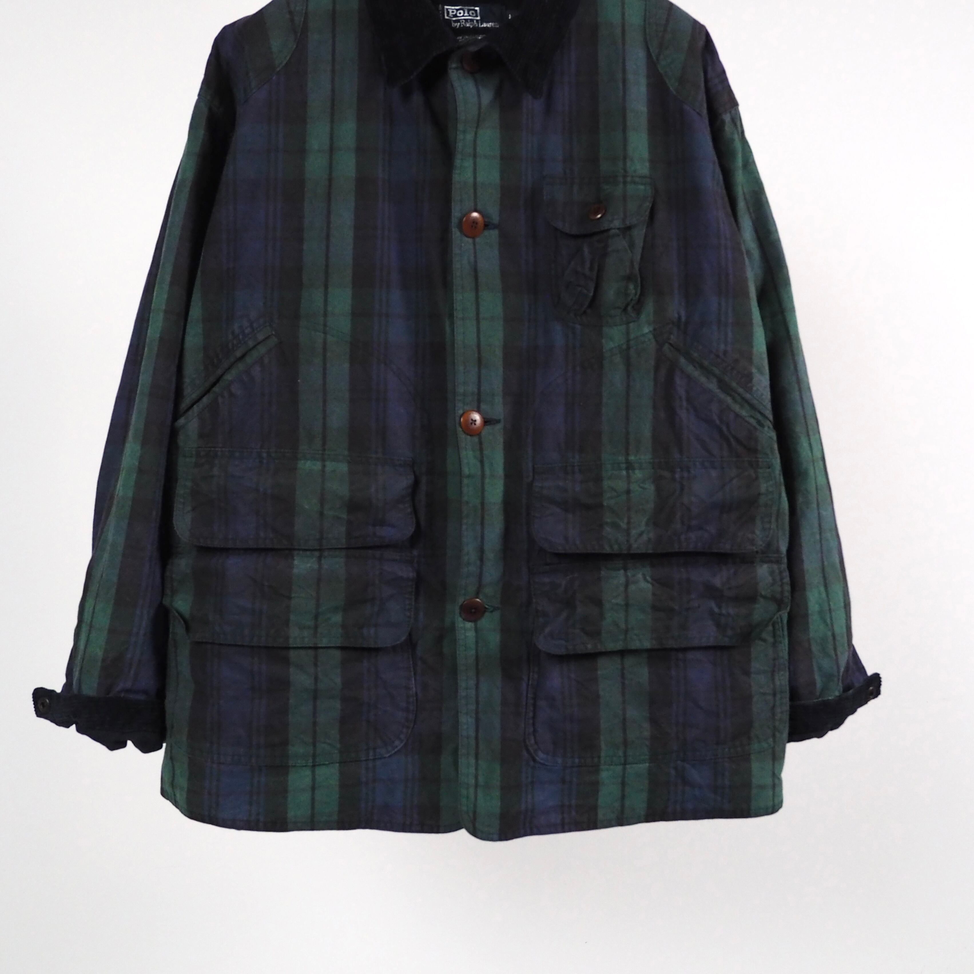 Polo by Ralph Lauren black watch waxed hunting jacket L 80's Polo by Ralph Lauren black watch waxed hunting jacket L 80's