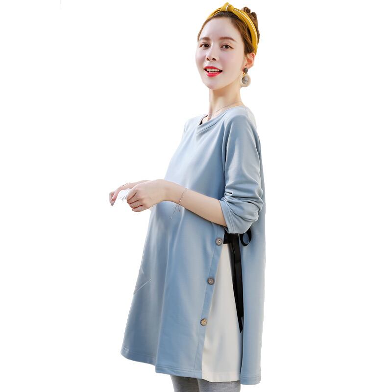 【新作】【送料無料】 妊娠中の女性のTシャツ秋のスタイルの女性の初秋のルーズフィット妊娠中の服 オータム 秋物 AL expec378649476048