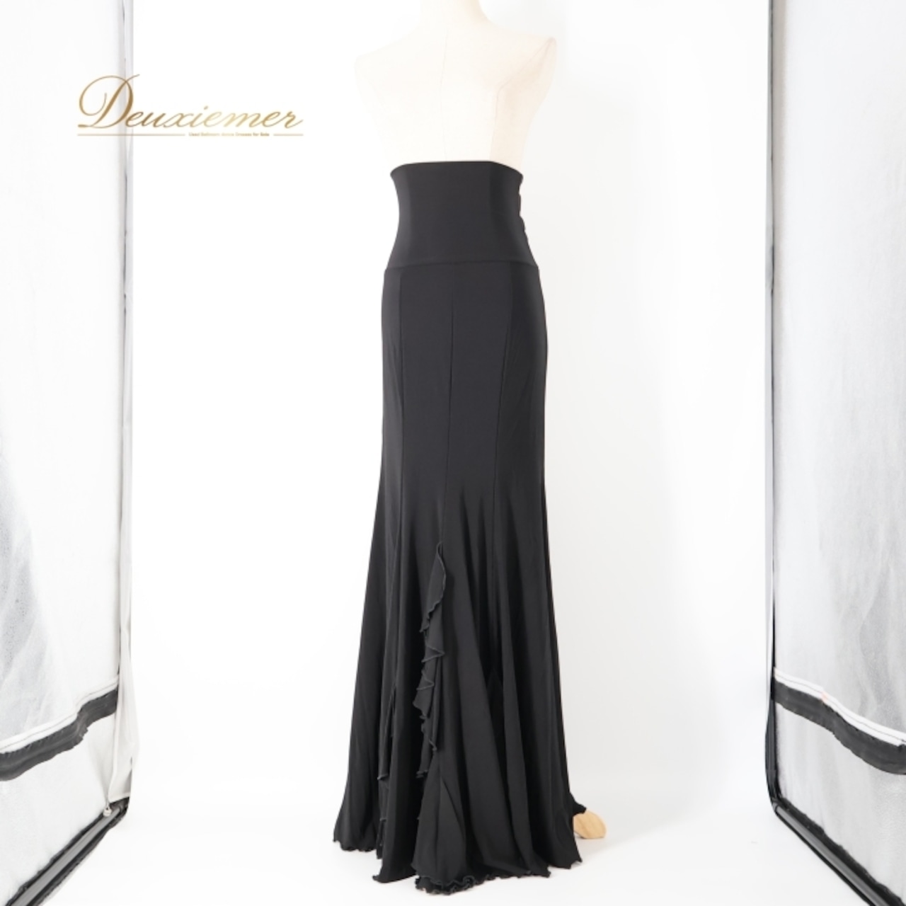 フラメンコ 衣装 ファルダ スカート ブラック系 ハイウエスト 無地 シンプル 練習 レッスン 伸縮 ストレッチ ペチコート フリル ボランテ 上品 重ね着 オールブラック ダンス衣装 イベント ステージ 柔らかい生地