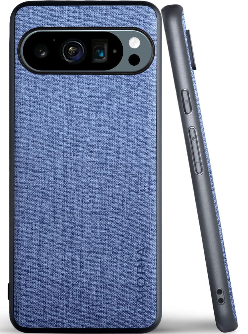 Aioria 互換性 ケース for Google Pixel 9 Pro 5G 生地パターンレザー高級に保護純色スマホケース (Blue, for Pixel 9 Pro)