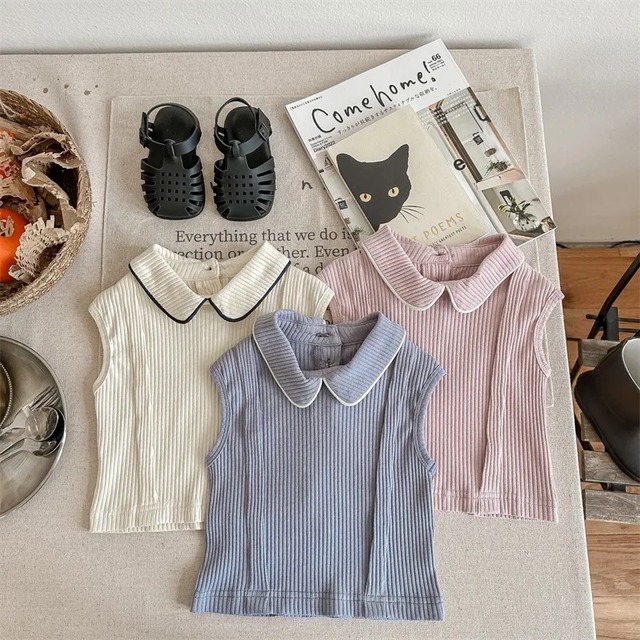 【取寄】大人かわいいが叶う丸襟ノースリーブリブトップス