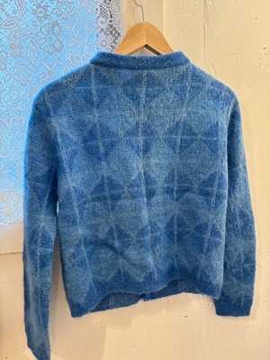 60’s blue diamond motif mohair cardigan