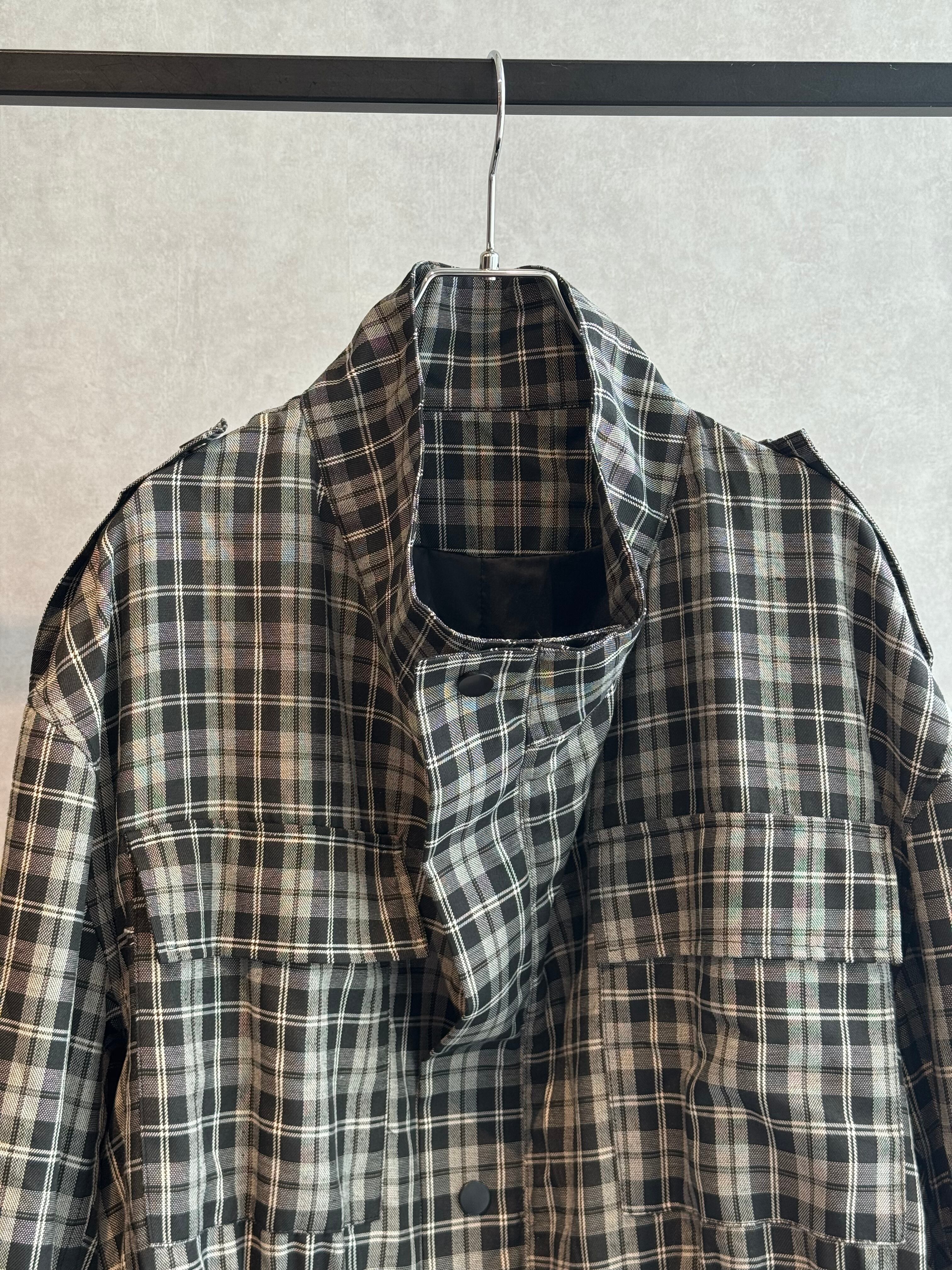 check pattern stand collar wide jacket