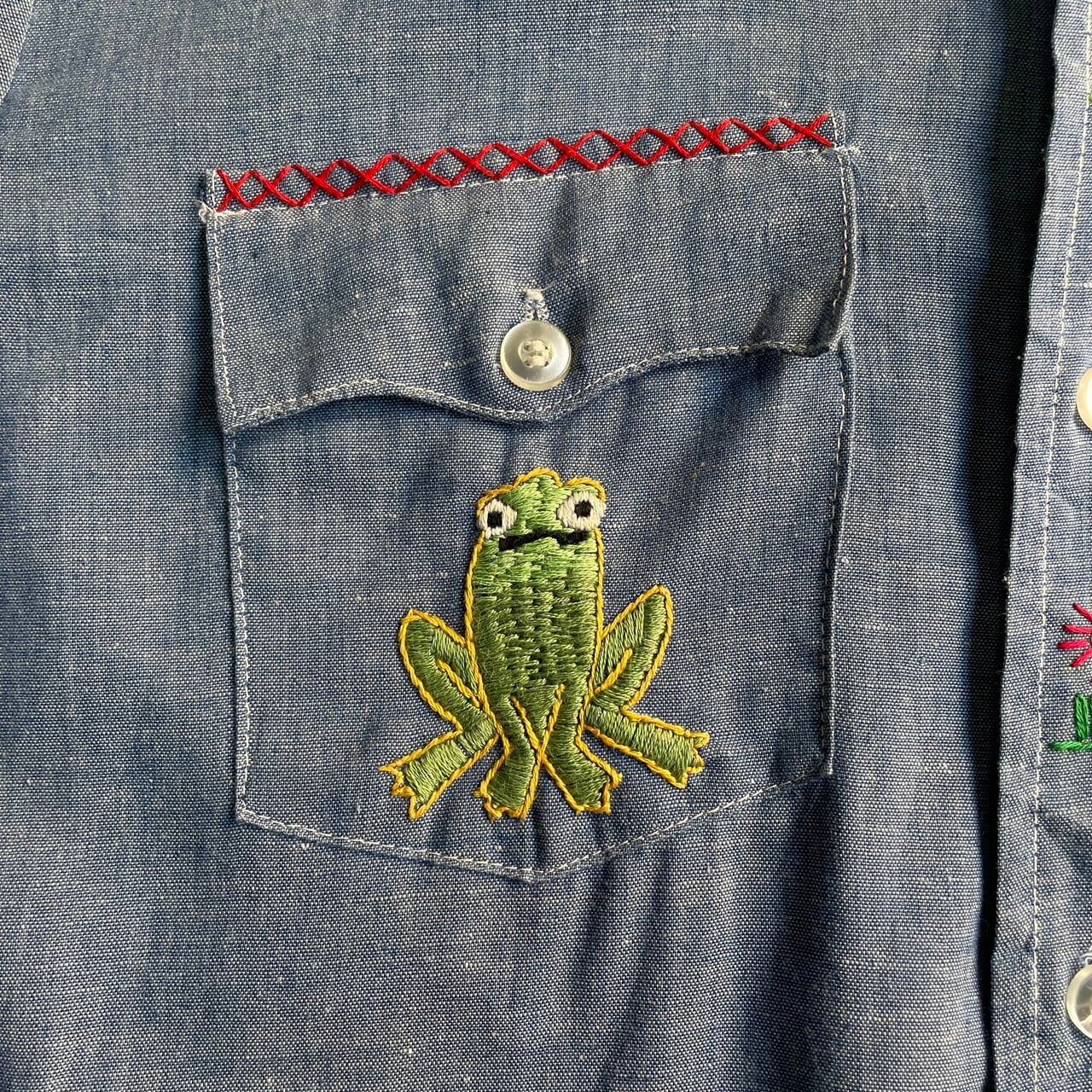 70年代 Levi's リーバイス 手刺繍デザイン シャンブレーシャツ メンズS