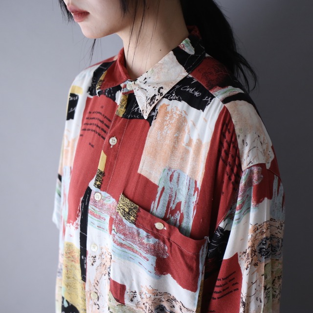 good color abstract painting pattern over silhouette h/s shirt