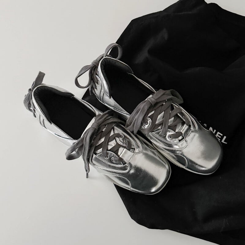 silver flat sneakers 10864