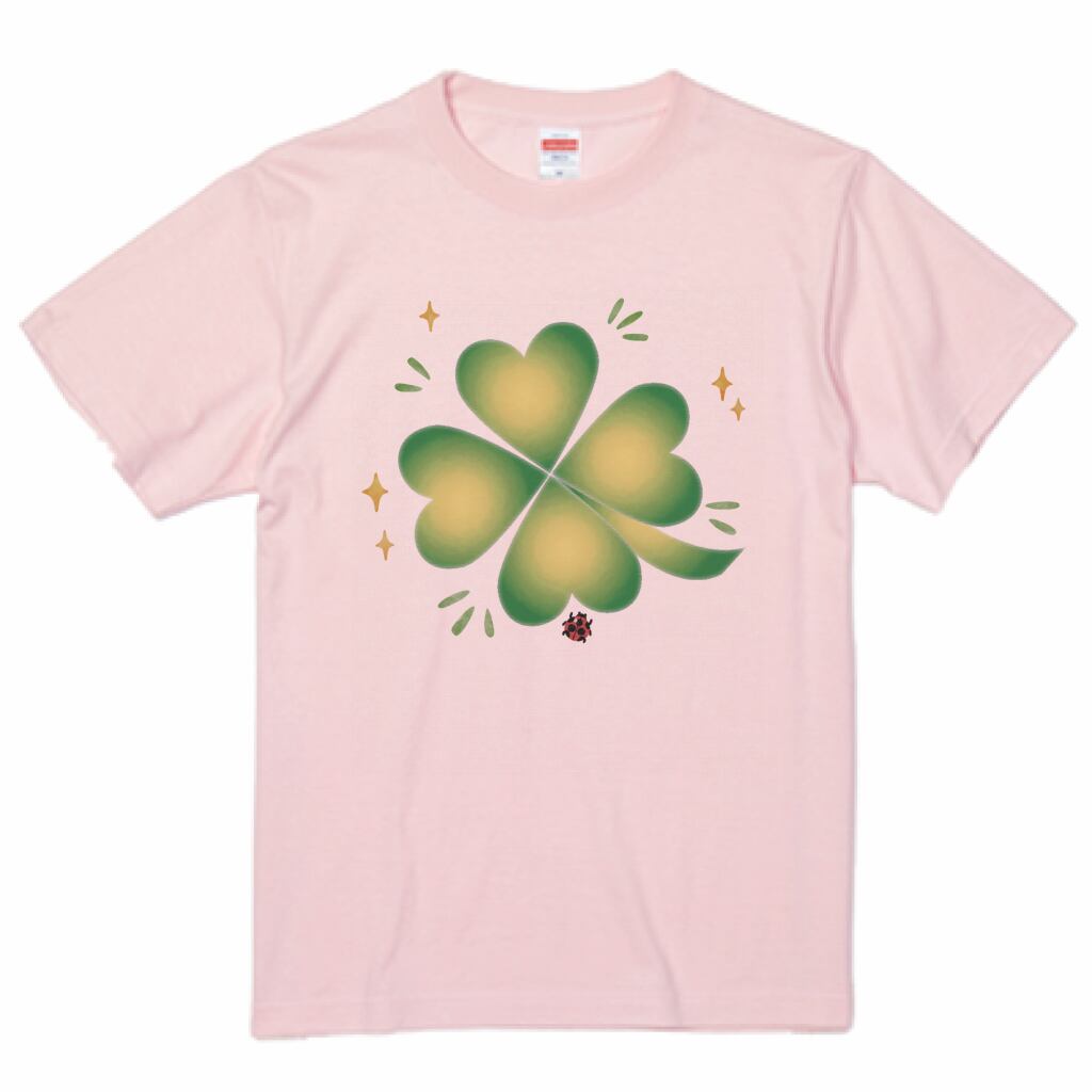 フォーチュンズ・幸せのよつ葉のクローバー・グラフィックTシャツ半袖・ベビーピンク（S/M/L/XL）