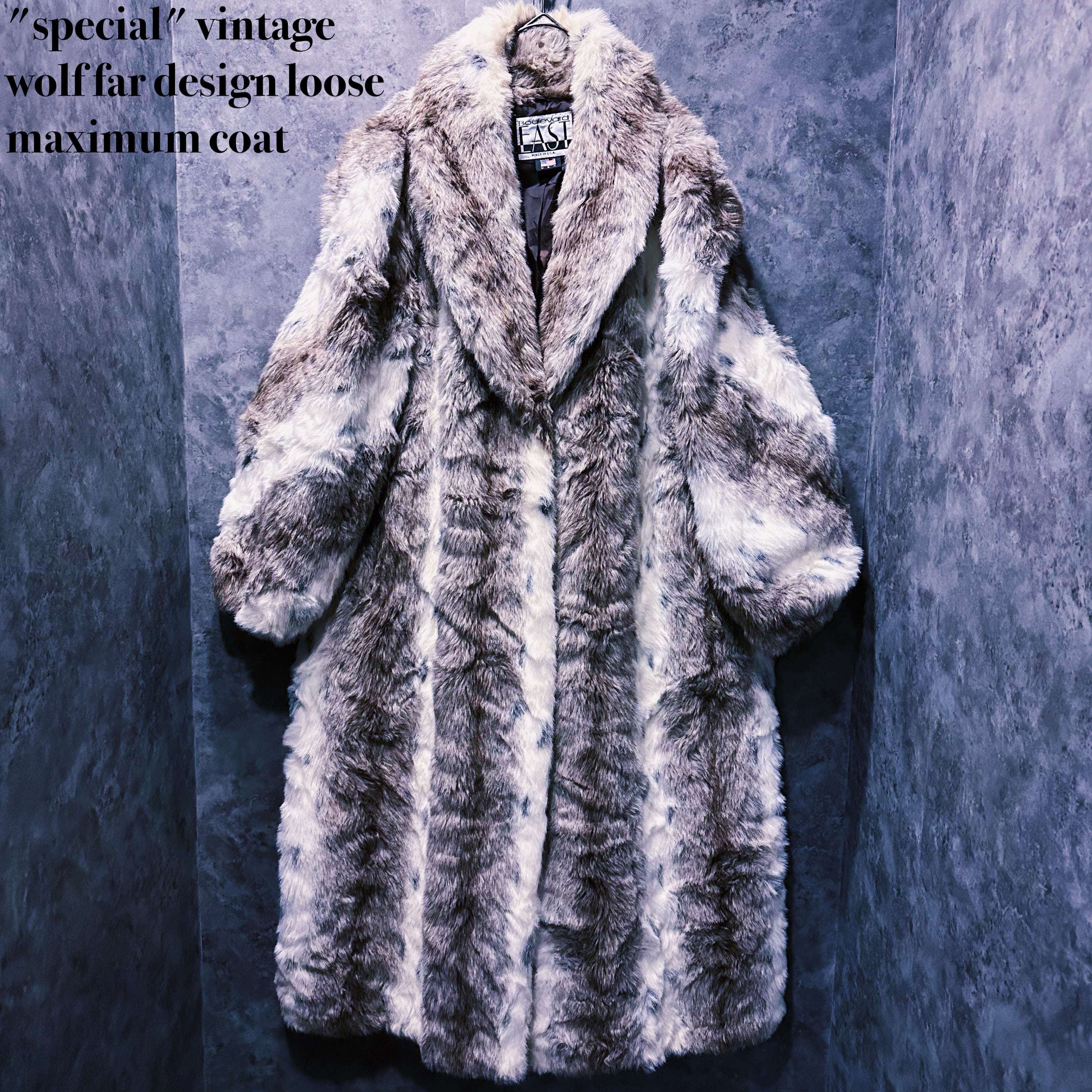 【doppio】"special" vintage wolf far design loose maximum coat