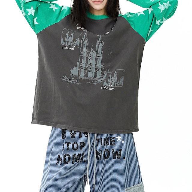 スターパターンラグランアートTシャツ 2col R02480