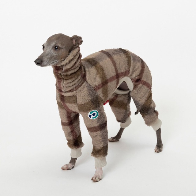 ビッグチェックボアロンパース　beige / イタグレ服