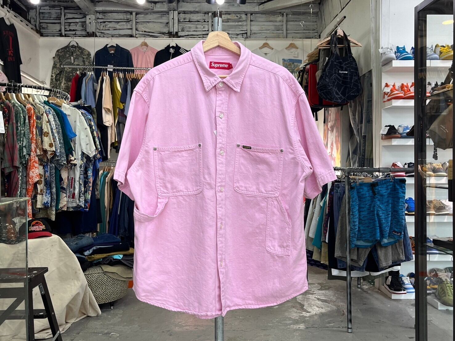 Supreme LOOSE FIT SS DENIM PAINTER SHIRT PINK MEDIUM 06332 | BRAND  