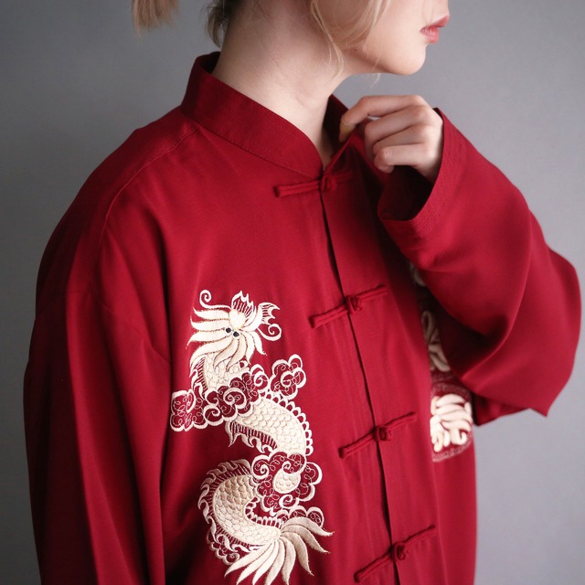 "龍×刺繍" double pocket silk china shirt jacket