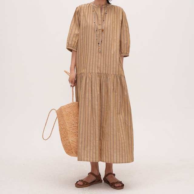 pinstripe henley-neck one-piece