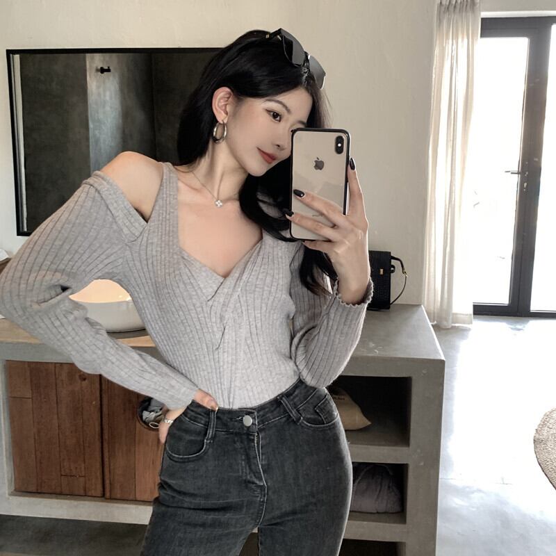 オータムウィンタースタンダードスタイルニットセーター スリムトップス レディース ロング レトロ 秋物 冬物 ドラファッションホール9620950811