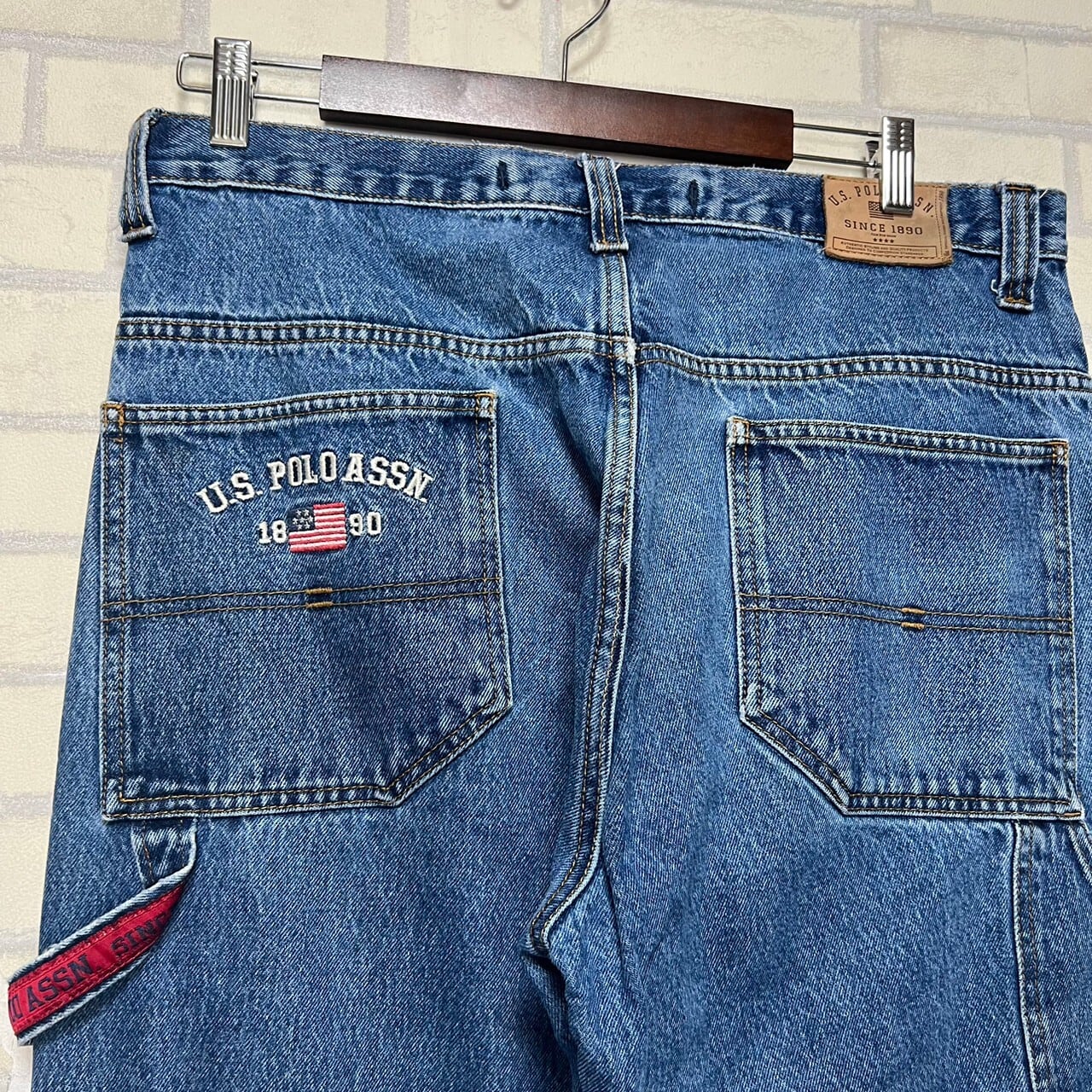 W36×L32】U.S.POLO ASSN デニムペインターパンツ 革パッチ 刺繍 