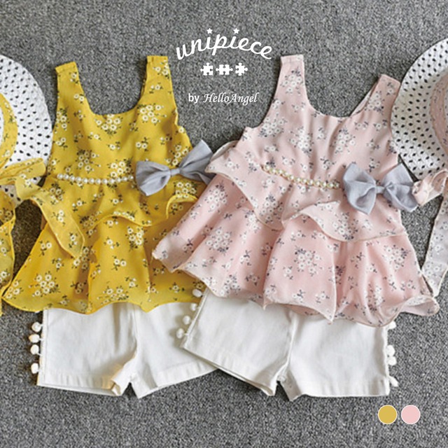 unipiece 2点セット(003) 花柄 / ピンク イエロー 110 120 130 キッズ 子供 女の子 かわいい  ユニピース 子供服