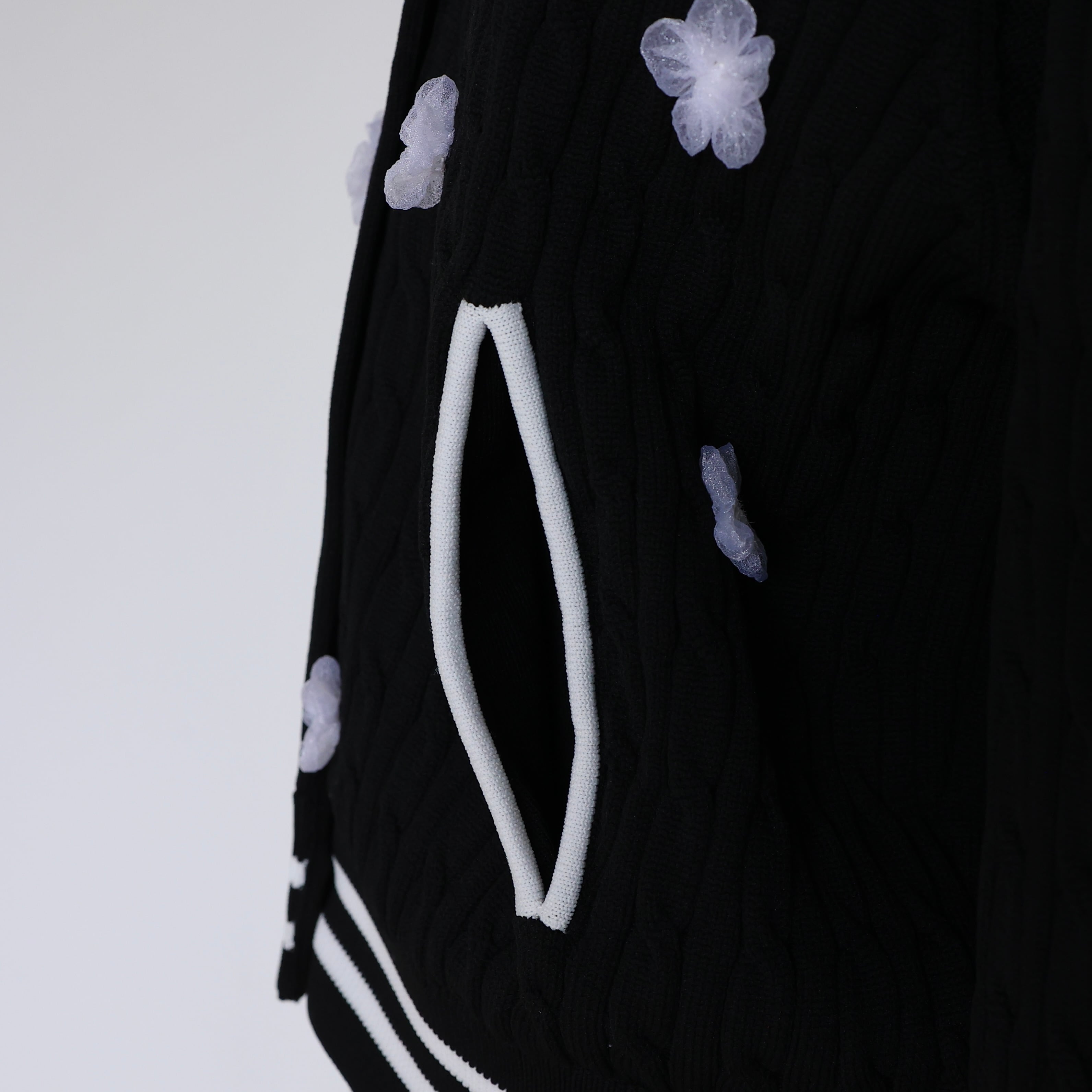 週末限定価格☆ Gypsohila ケーブルフラワーブルゾン ブラック 黒 お花 GPG-609 Cable Flower Blouson | gypsohila
