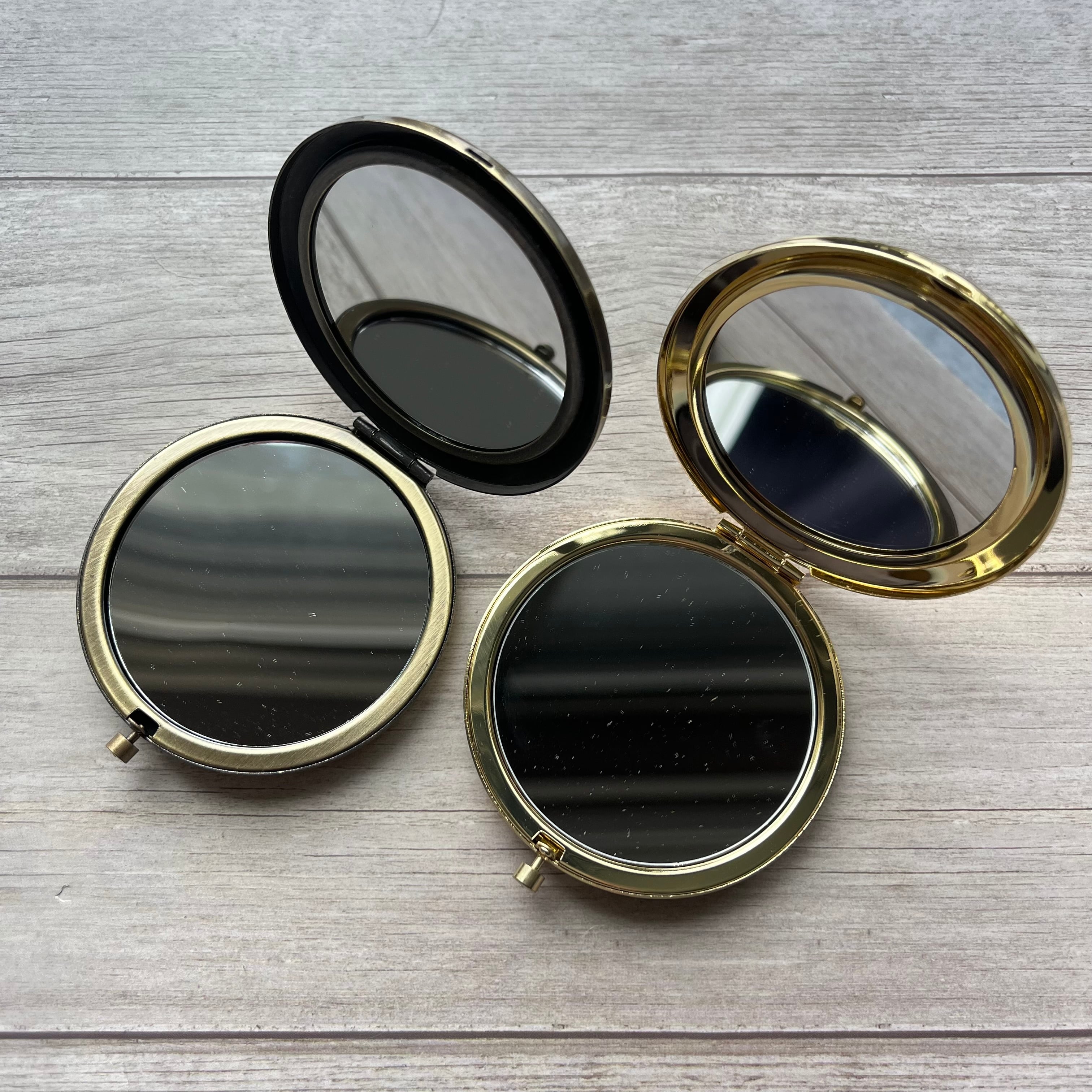 アンティーク　ゴールドミラー 専用プレート付きコンパクトミラー（ゴールド・アンティーク