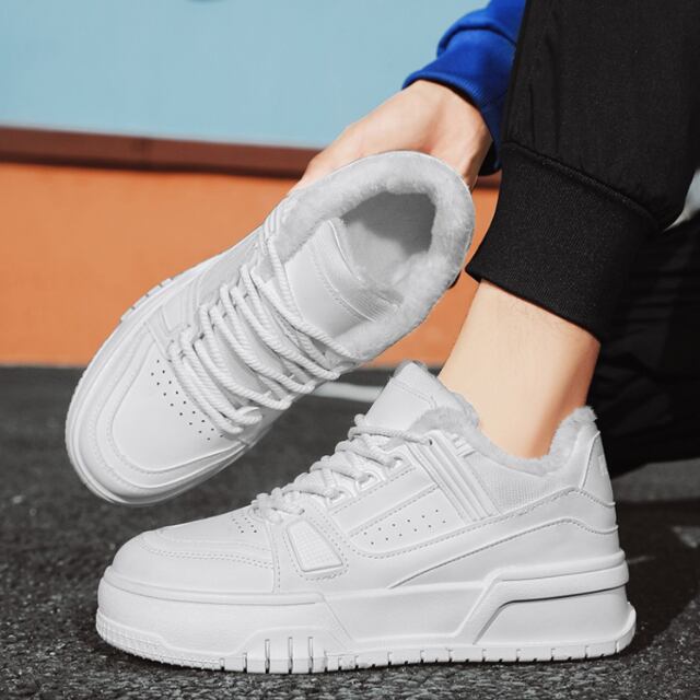【予約販売】スニーカー 厚底 シンプル 靴 ボア 暖かいブラック ホワイト スポーティー お洒落 カジュアル ストリート 24.5cm/25cm/25.5cm/26cm/26.5cm/27cm