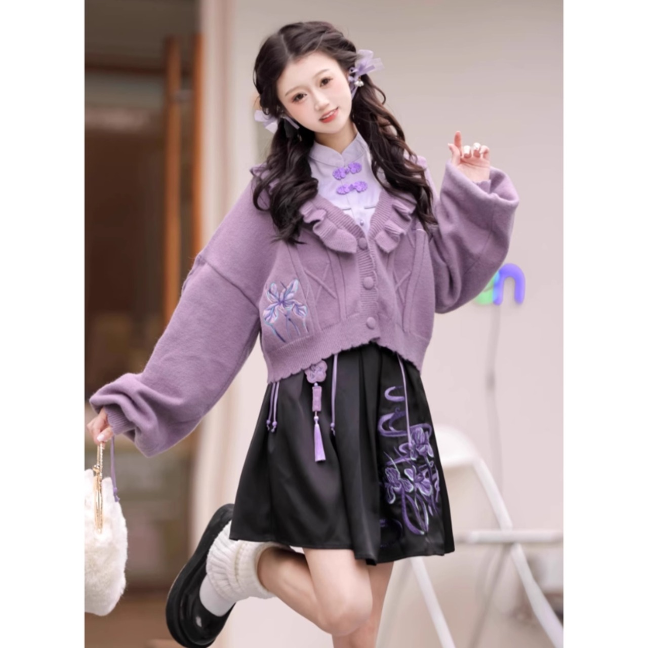天使と悪魔 サブカル系 ファッション 中華ロリータ 華ロリ ベスト アイリスカラー 控えめ 秋服 量産型 インディーズファッション Y2K |  天使と悪魔 サブカル系ファッション SEASONZ～サブカル系、地雷系、アイドル衣装専門～