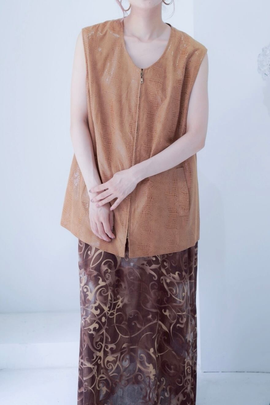 fake leather zip up vest