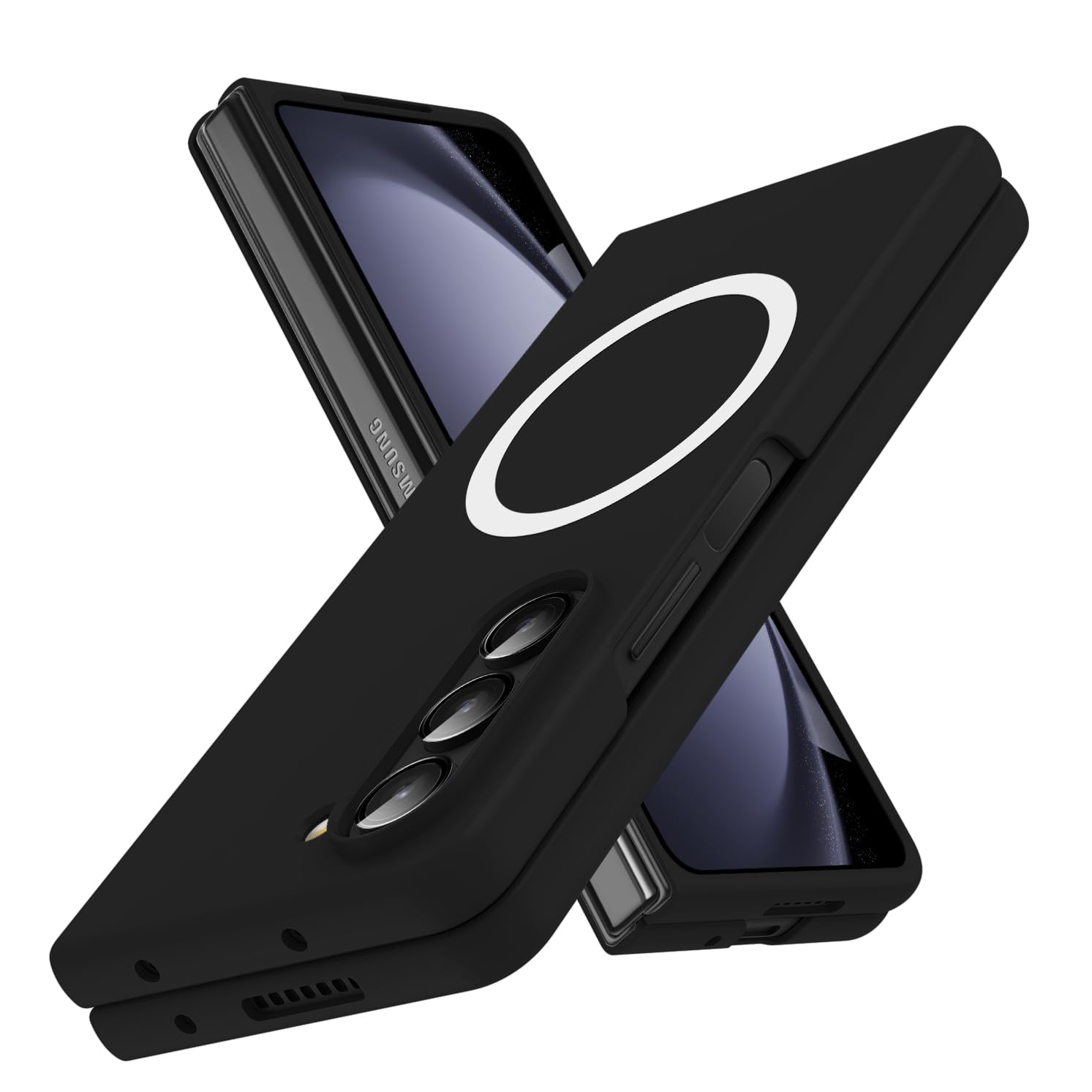 【数量限り】Galaxy Z Fold5用 ケース 耐衝撃 薄型 カバー 軽量 Galaxy Z Fold5 専用 ハード ワイヤレス充電対応 レンズ保護 着脱簡単 PC素材 サムスン ギャラクシー Z フリップ5 SC-54D / SCG23 対応 携帯ケース (黒)9-Z Fold 5-11