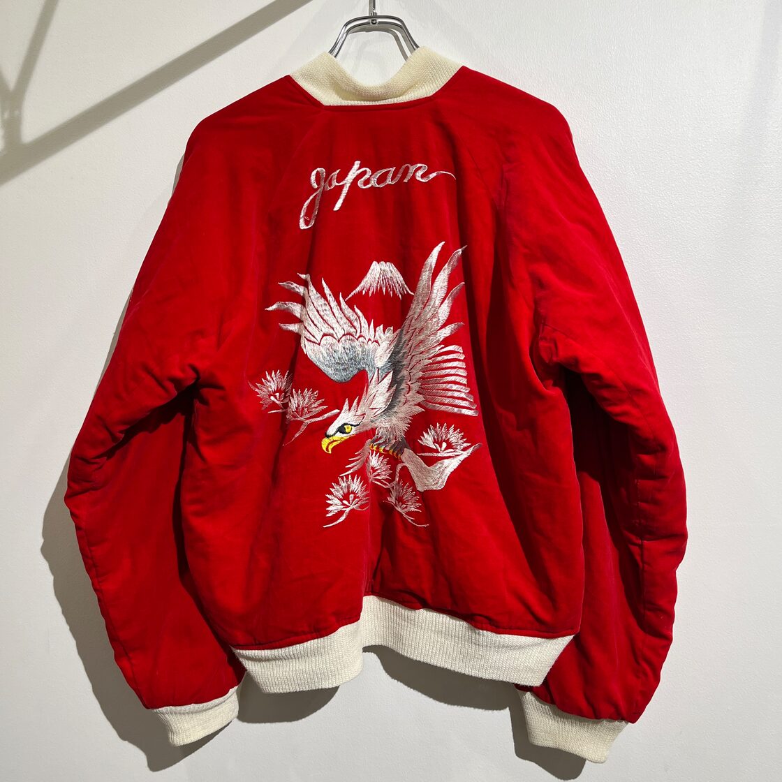 50s Japan Souvenir Jacket 50年代 スカジャン 別珍 ベロア 赤 鷹 虎 L  