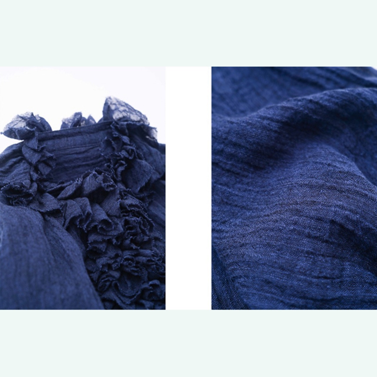 フリルとバルーン袖の群青物語シャツ 《W0189》