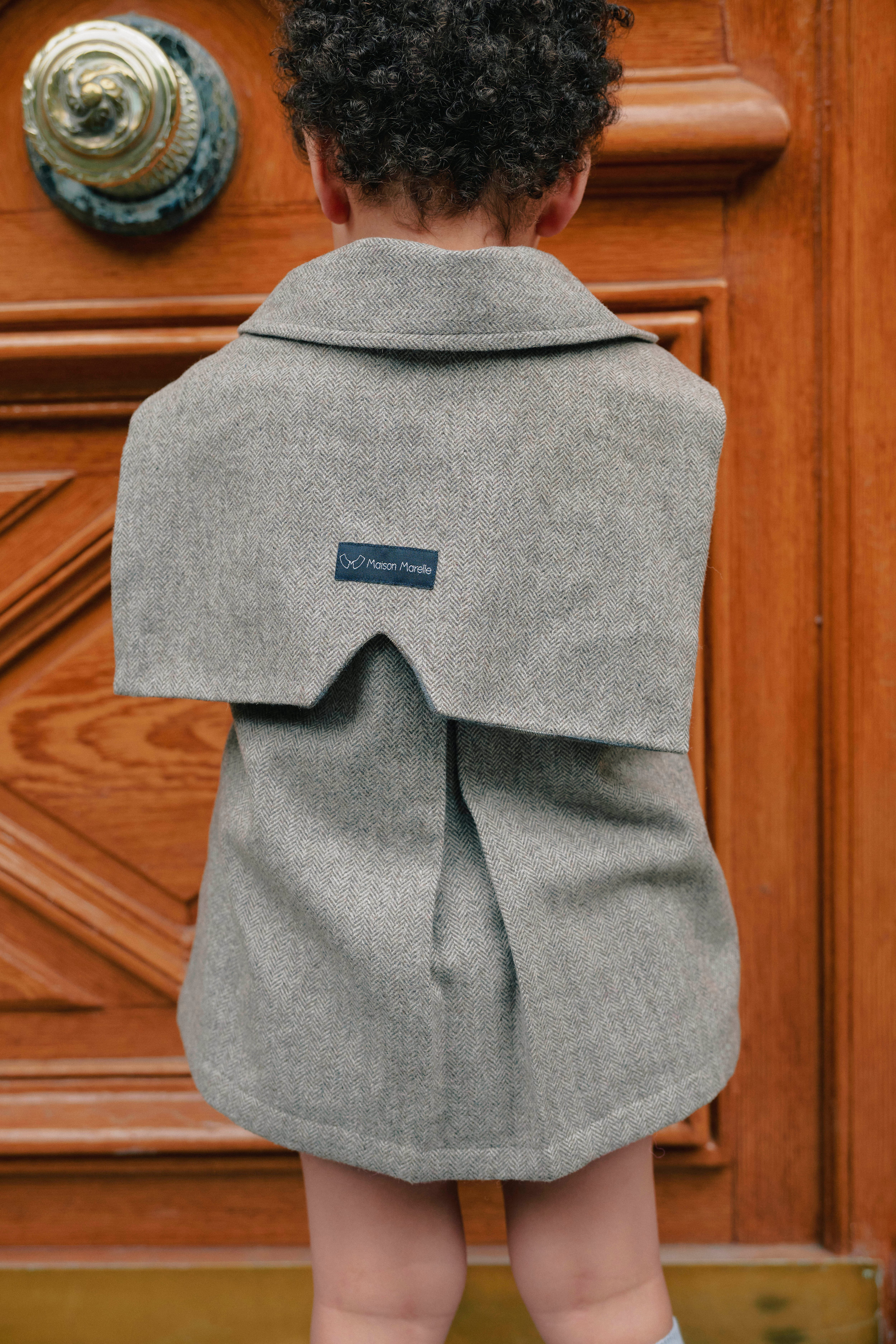 【予約/送料無料】18m-4y / Coat VOLTAIRE- wool chevron stone / Maison Marelle
