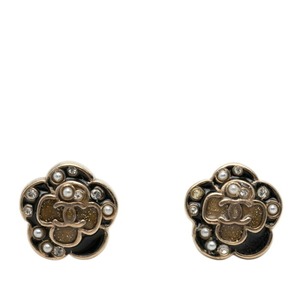 シャネル カメリア ココマーク パール ピアス ゴールド ブラック メッキ ラインストーン レディース CHANEL 【中古】