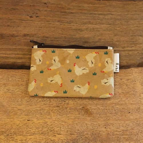 Ashi｜亜紙 Flat Pouch S＊Animal Chicken 紙ポーチ 動物柄 ニワトリ ハンドメイド