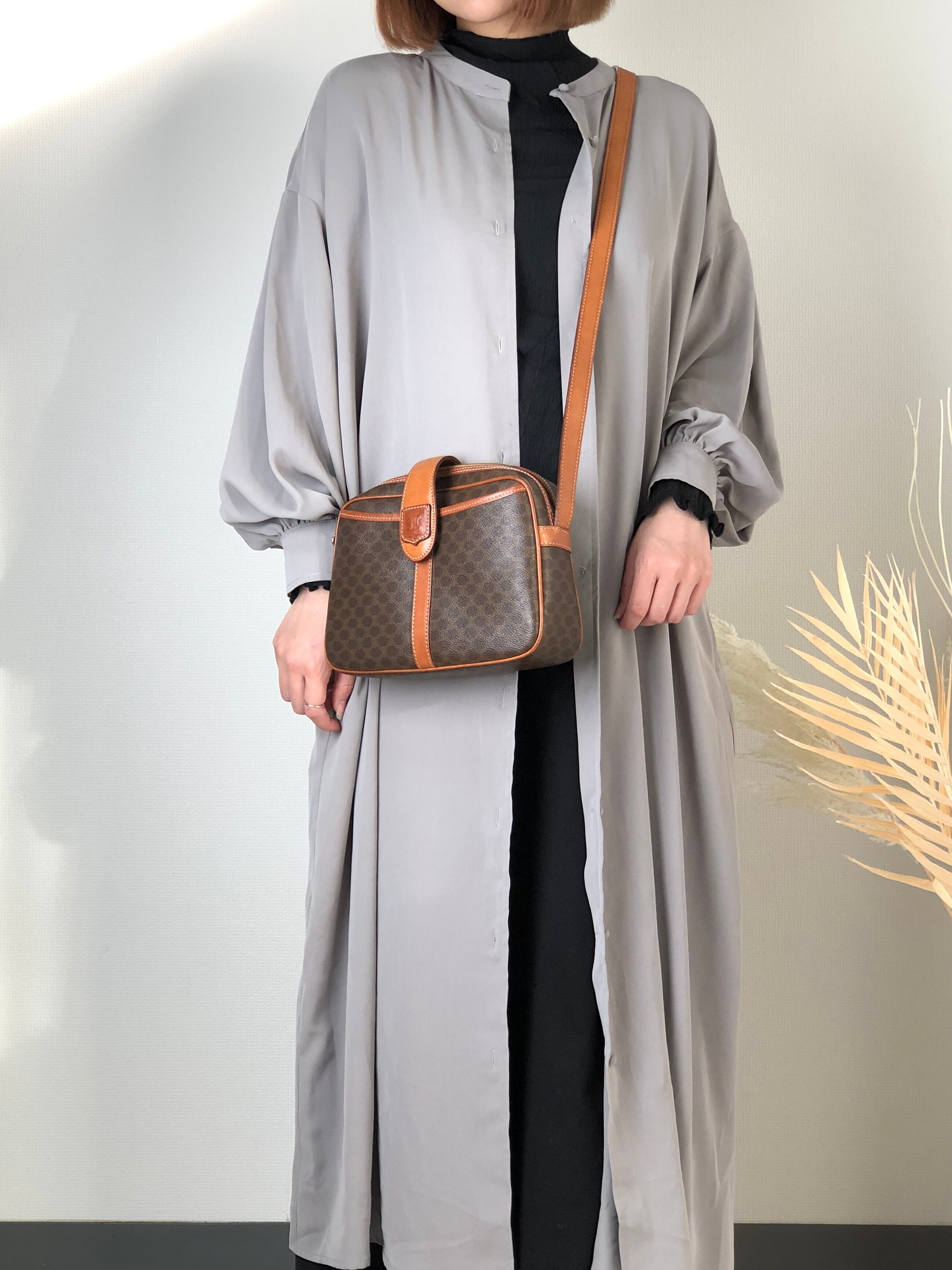 CELINE セリーヌ マカダム ショルダーバッグ ブラウン ブラゾン型押し