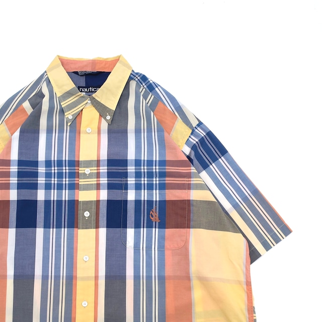 90's nautica helf sleeve BD check shirt