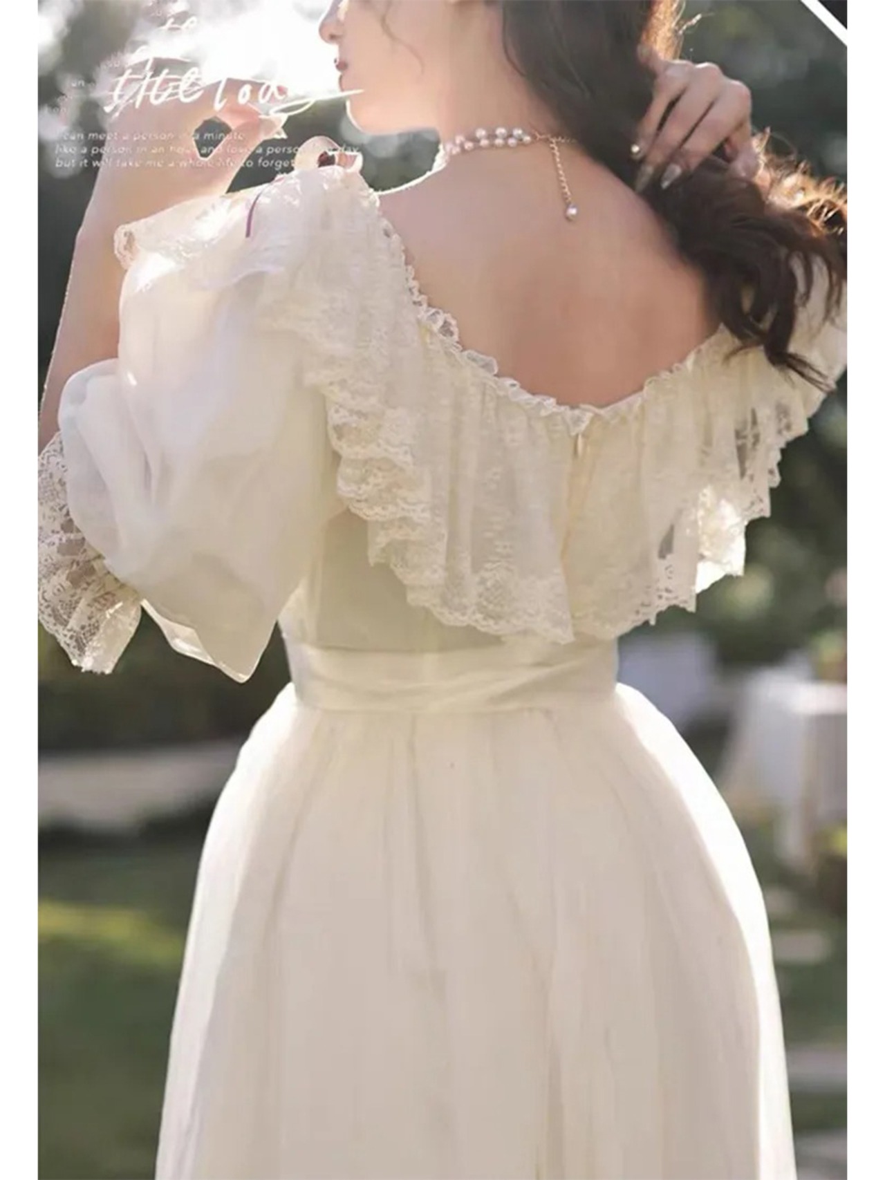 【0068】White Lace Frills Princess Short Sleeve Dress