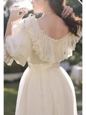 【0068】White Lace Frills Princess Short Sleeve Dress