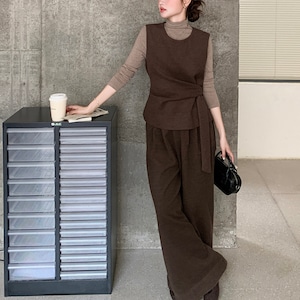 Shirt & waist tie vest & pants set S1820