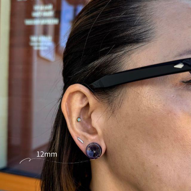 ボディピアス 12mm 14mm アメジスト 天然石ピアス ダブルフレア 拡張