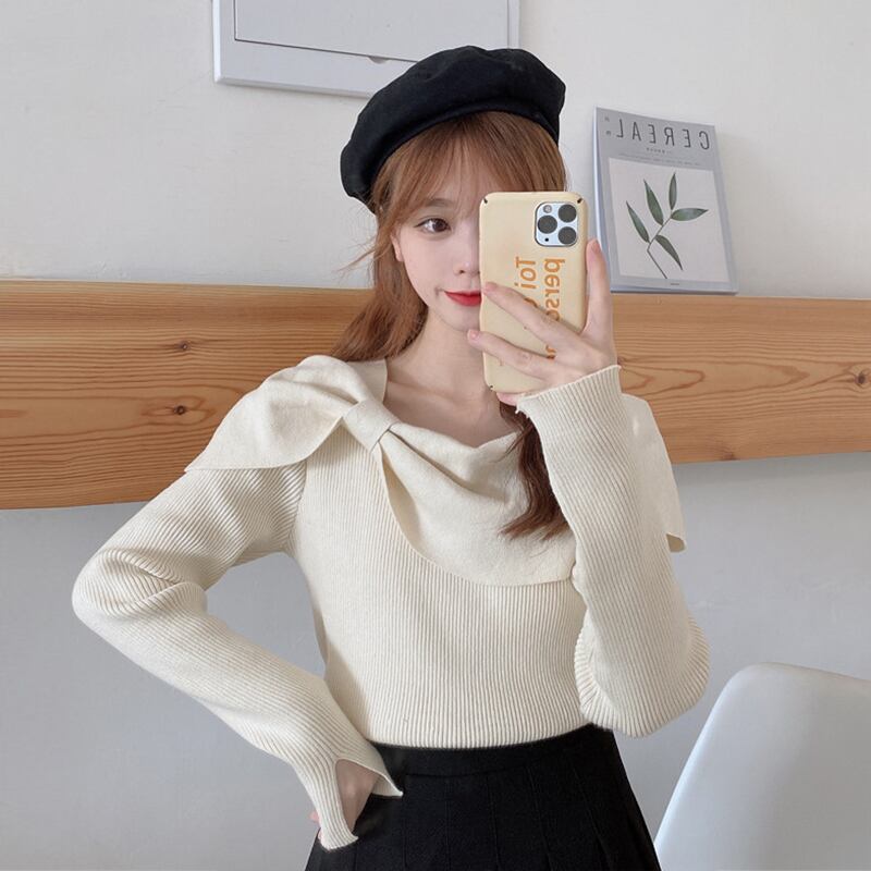 セーター ウィンターオータムリボンレッドスリムトップス ロング 大人ガーリー スウィート キュート カジュアル 秋物 冬物 YY-ファッション18586722915