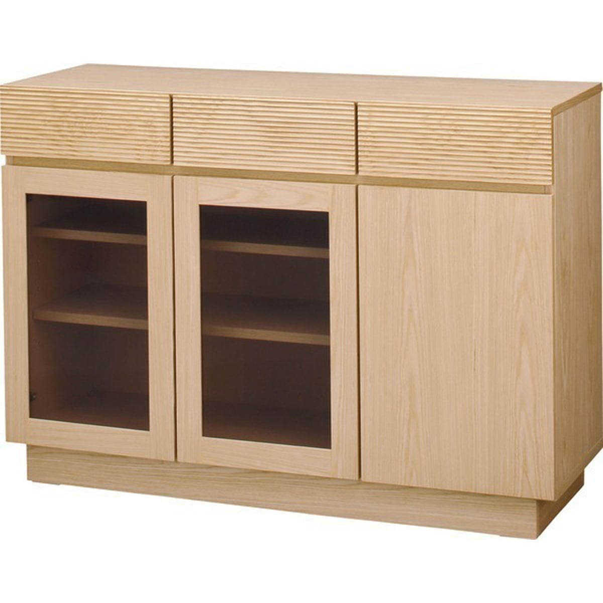 フルモス 120サイドボード 向かって右木扉 天然木 アッシュ 天然木人工突板 オーク調 ウレタン塗装 プリント化粧合板 4mmブロンズガラス