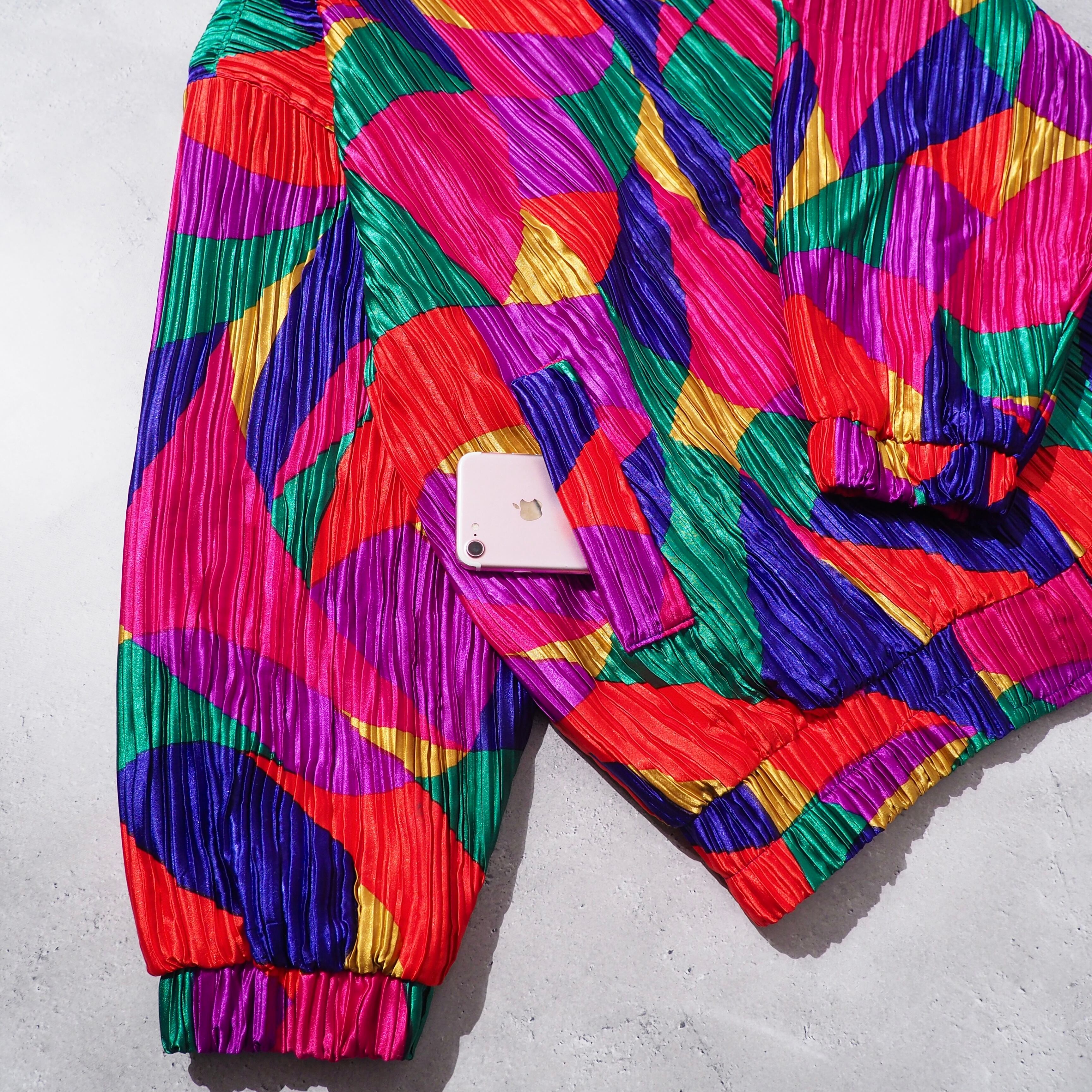 Beautiful Rainbow circle × Solid pleats Design vintage loose jacket Blouson