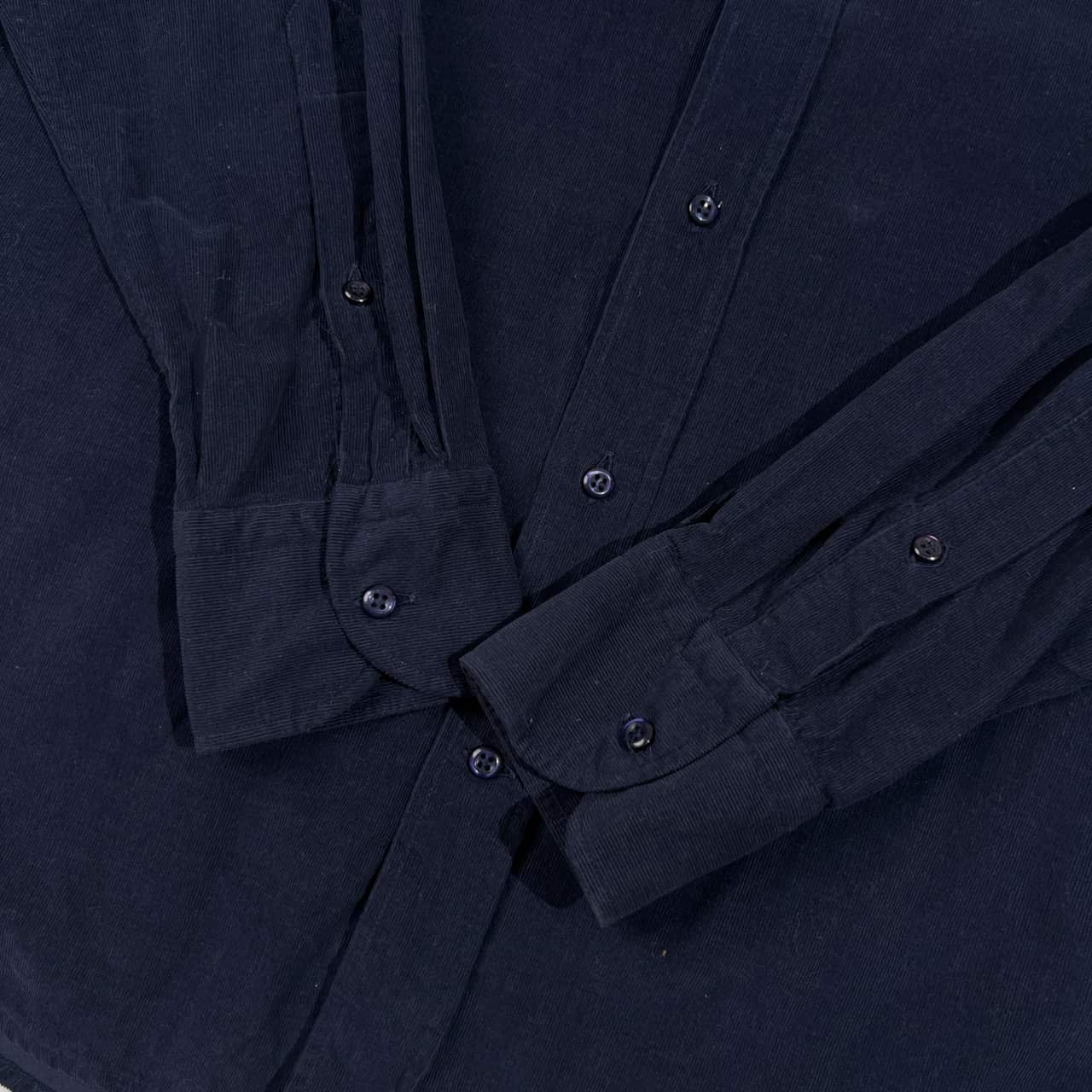 イタリア製 GUY ROVER ギローバー ピケ コーデュロイ ワイドカラー 長袖シャツ M/ネイビー メンズ