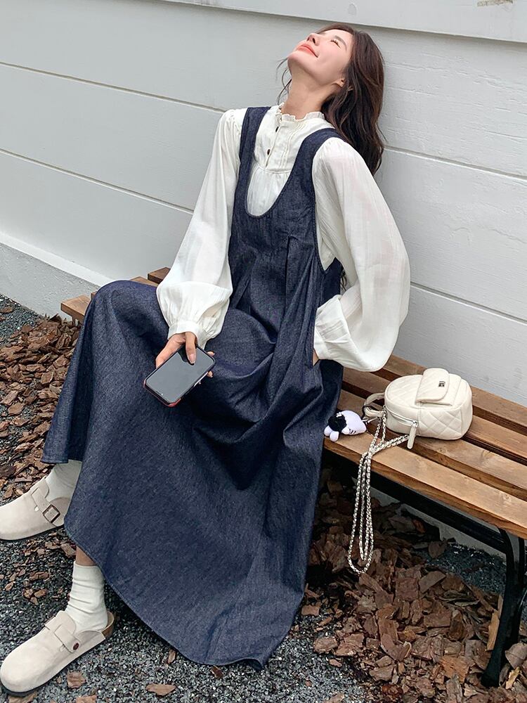 ボトムス オールインワン サロペット 7分丈 袖なし Vネック ハイネック