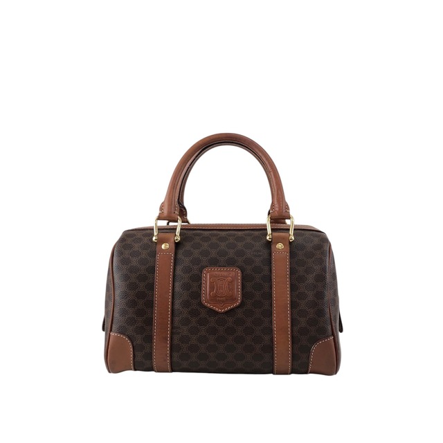 CELINE セリーヌ マカダム ハンドバッグ ブラウン ブラゾン型押し PVC ミニボストン vintage ヴィンテージ オールド mvau3t