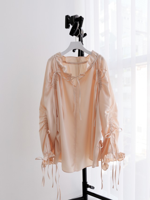 many ribbon satin blouse（pink）